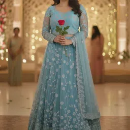 PU FASHION Women Embroidered Sequinned Semi-Stitched Lehenga & Blouse With Dupatta image 3