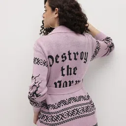 The Roadster Life Co. Geometric Self Design Cardigan with Belt-picture-24