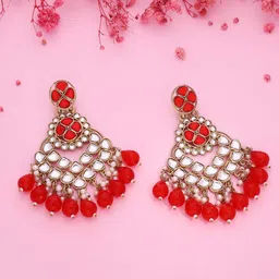 MEIRA JEWELLERY Gold Plated Artificial Stones Studded & Beaded Chandbalis-picture-36