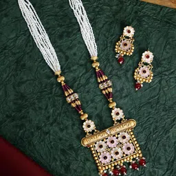 PANASH Gold-Plated Stone-Studded And Beaded Jewellery Set-picture-18