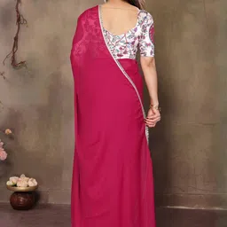 peachmode Pink Solid Georgette Saree with Unstitched Blouse Piece image 4