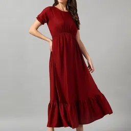 Krunal Raiyani Women Round Neck Tiered Crepe Fit & Flare Maxi Dress-picture-16