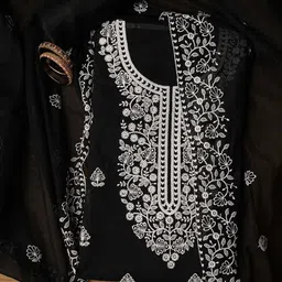 Desi Fusion Floral Embroidered Thread Work Unstitched Dress Material-image-89