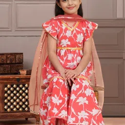 Cutiekins Girls Floral Printed Regular Gotta Patti Kurta with Sharara & Dupatta image 2