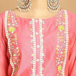 Tulsattva Women Floral Embroidered Regular Thread Work Kurta with Trousers & With Dupatta image 2