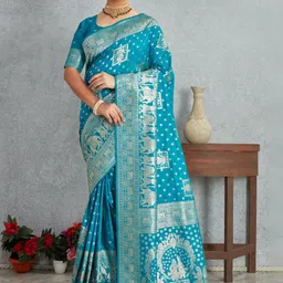 VASTRAAVEDAA Ethnic Motifs Zari Art Silk Handloom Banarasi Saree-picture-10