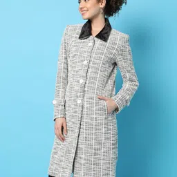 Campus Sutra Shawl Collar Checked Overcoats image 5