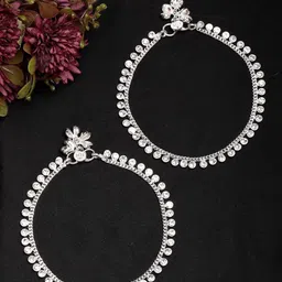 Anouk Set Of 2 Silver-Plated Artificial Stones Studded Anklets-picture-26