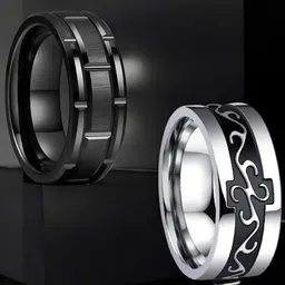 The Roadster Lifestyle Co. Men Set Of 2 Stainless Steel Band Rings-picture-35