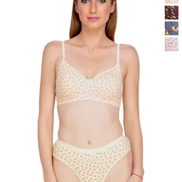 Liigne Women Pack Of 4 Pure Cotton Printed Padded Bra Lingerie Set-picture-36