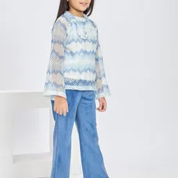 Peppermint Girls Self Design Round Neck Long Sleeves Top With Trousers image 3