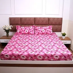 Adwitiya Collection Unisex Floral Printed 210 TC Queen Bedsheet with 2 Pillow Covers image 3