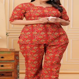 MAINA CREATION Printed Pure Cotton Round Neck Top With Trousers Co-Ords image 3