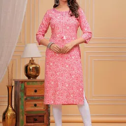 KALINI Floral Printed Tie-Up Neck Straight Kurta-picture-14