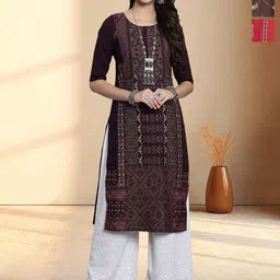 HERE&NOW Selection Of 3 Ethnic Motifs Printed Round Neck Straight Kurtas-picture-10