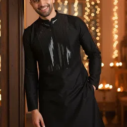 KISAH Embellished Yoke Design Mandarin Collar Sequinned Straight Kurta With Trousers-picture-22