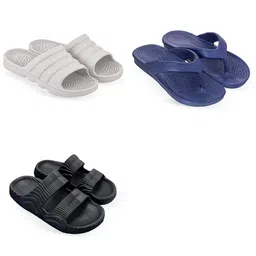 Feel alive Men Set Of 3 Self Design EVA Casual Sliders Flip Flops-picture-37
