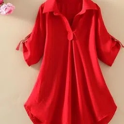 HERE&NOW Women Red Solid Shirt Collar A-Line Dress-picture-29