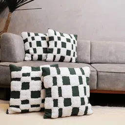 LUSHLYF Tufted White & Black Checkered Textured Cotton Square Cushion Covers image 3