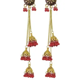 Weariton Women Red Gold-Plated With Breads And Jhumkas Earrings-picture-12