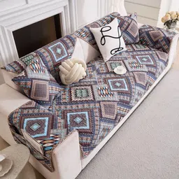 HOMETHREADS Blue & Multicoloured Printed Sofa Cover image 5