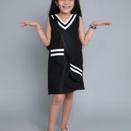 Pink Chick Girls V-Neck Sleeveless Cotton A-Line Dress With Matching Sling & Bow Clip-picture-40
