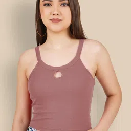 KIK33 Women Shoulder Straps Cut Out Detail Ribbed Top-image-62