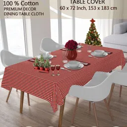 HOME COLORS.IN Red Cotton 4-Seater Table Cover image 2