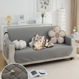 HOKIPO Grey Polyester Waterproof 2 Seater Sofa Cover With Arms image 4