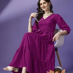 Raiyani Enterprise V-Neck Fit & Flare Maxi Dress-image-82