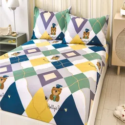 JC HOME White & Yellow Geometric 220 TC King Bedsheet with 2 Pillow Covers image 5