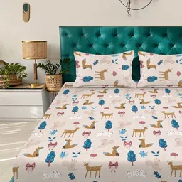 KLOTTHE Beige Cartoon Characters Printed 300 TC Double Fine Bedsheet with 2 Pillow Covers image 2