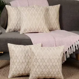 TANLOOMS Set Of 5 Cream Velvet Square Cushion Covers-image-75