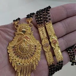 OM KRISHIV COLLECTION Gold-Plated Artificial Beaded Floral Design Mangalsutra image 1