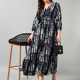 Raiyani Enterprise Tie and Dye Dyed Fit and Flare Midi Dress-image-42