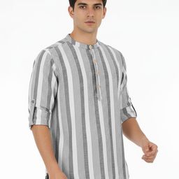 Anouk Rustic Striped Band Collar Kurta-picture-46