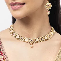Sukkhi Gold-Plated Meenakari Stone-Studded & Beaded Jewellery Set image 5