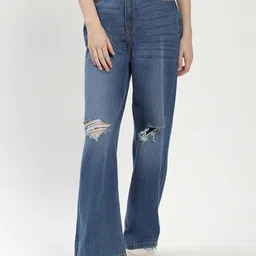 Madame Women Wide Leg Slash Knee Jeans-picture-17