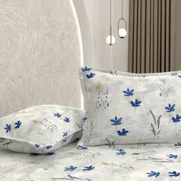 Pure Decor Blue & Blue Floral Printed 230 TC Cotton King Bedsheet Set 2.74 m x 2.74 m-image-23