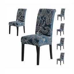 GIFTS ISLAND Set Of 6 Blue Printed Chair Covers-picture-28