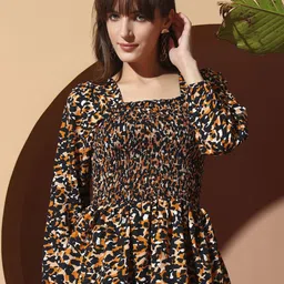 ZWERLON Women Printed Smocked Peplum Top-image-21