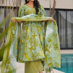 KALINI Women Floral Printed Panelled Kurta with Palazzos & With Dupatta image 4