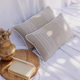 ANWYN Modern Indie Camel Brown 2 Pieces Embroidered Cotton Rectangle Cushion Covers image 5