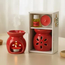 Garden Deco Rose-Red Ceramic Burner Jar Oil Diffusers-picture-47
