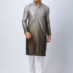 Aesthelia Men Ombre Dyed Regular Sequinned Kurta with Pyjamas-image-31
