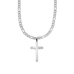 Peora Men Silver-Plated Stainless Steel Geometric Cross & Figaro Pendant With Chain image 3