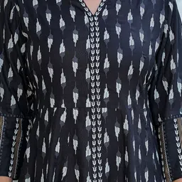 YASH GALLERY Ikat Printed Mandarin Collar A-Line Kurta image 4