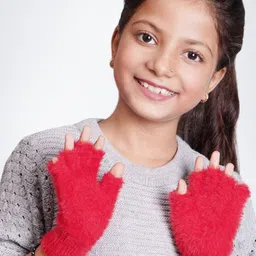 Bharatasya Girls Fur Warm Soft Half Finger Winter Gloves-image-27