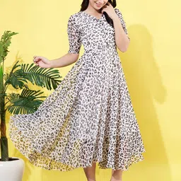 ANVI Be Yourself Animal Print Puff Sleeve Chiffon Fit & Flare Midi Dress image 5