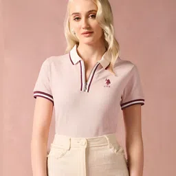 U.S. Polo Assn. Women Solid Polo Collar Cotton T-Shirt-image-84